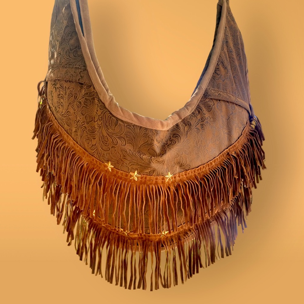 Custom Made OOAK Fringed Western Sash Bag Crossbody Soft Faux Suede Horse Print